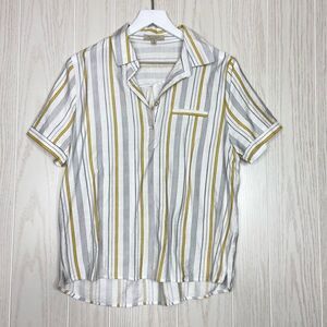 Polagram Collared Popover Short Sleeve Stripes Top Size Medium